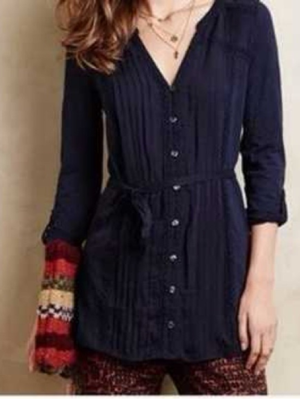 Anthropologie Navy Button Down Long Sleeve Tunic. Size S